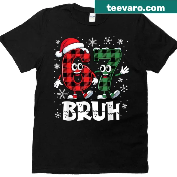 Funny Christmas T-shirt with 'Bruh' and plaid design