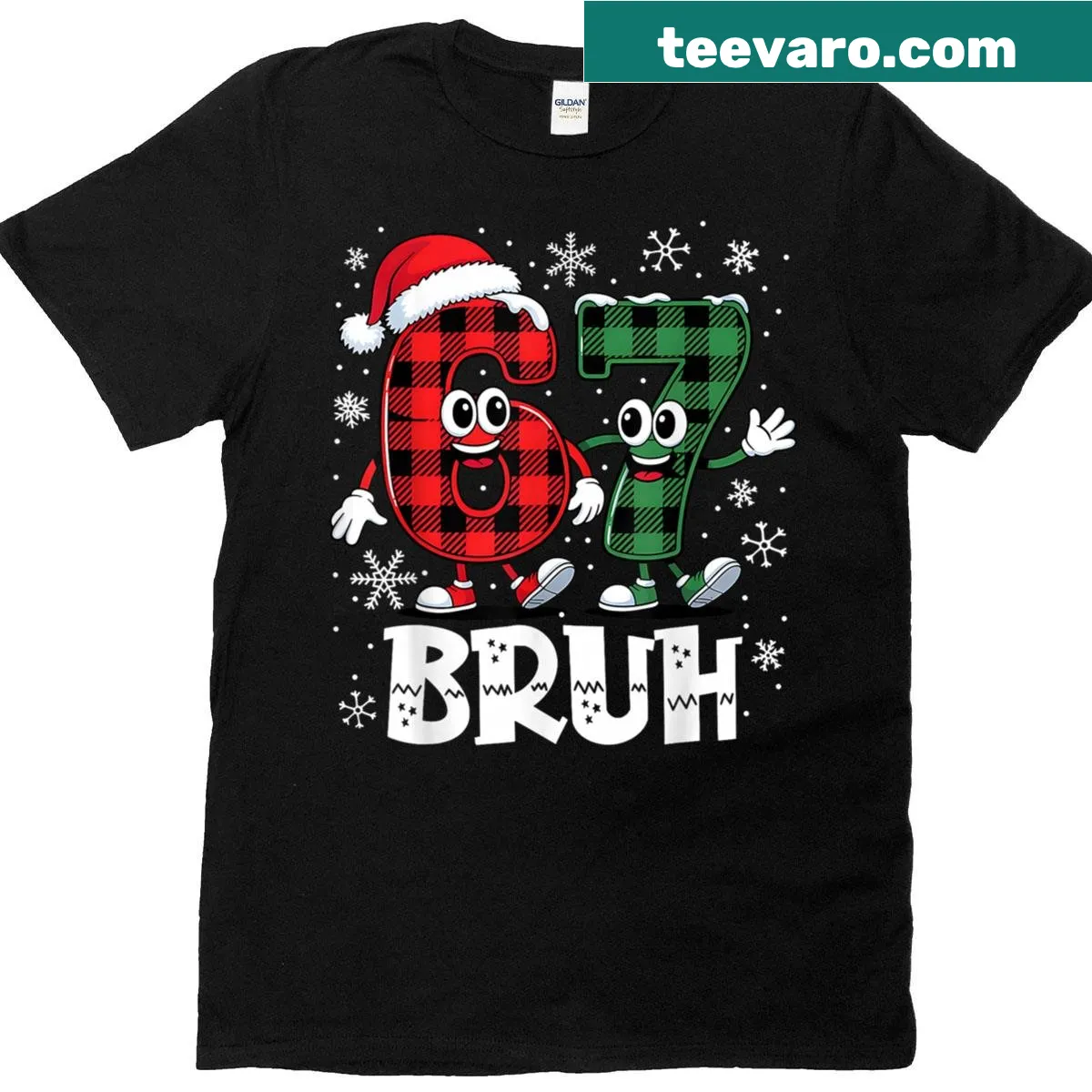 Funny Christmas T-shirt with 'Bruh' and plaid design — on a men's t-shirt