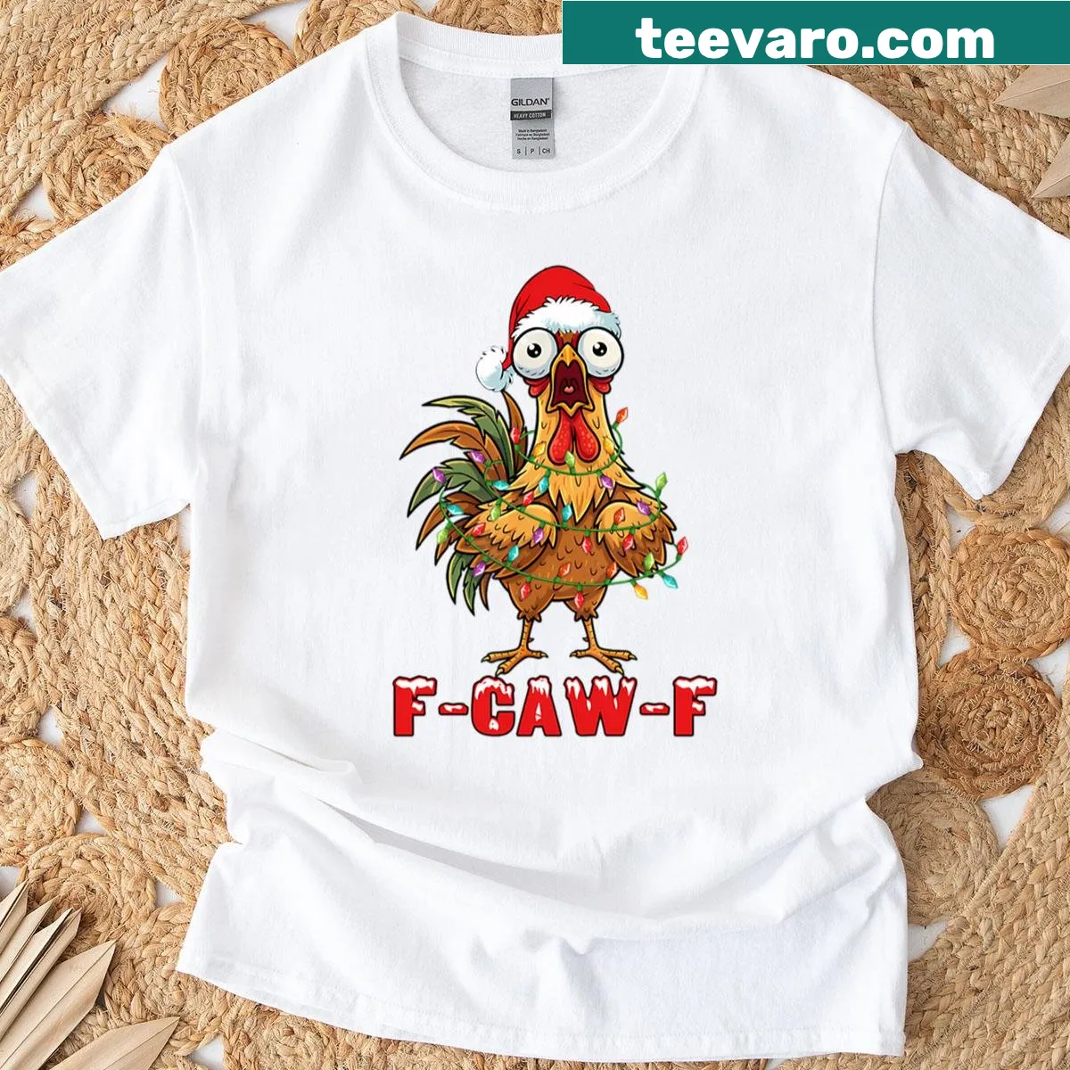 Humorous Christmas T-shirt featuring a chicken graphic — on a men's t-shirt