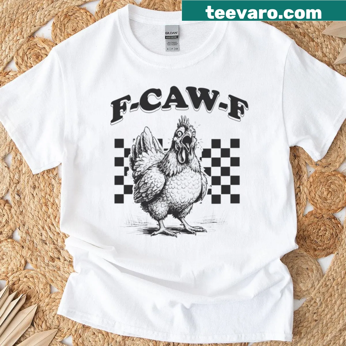 Funny Rooster chicken pun meme shirt with humorous text — on a men's t-shirt