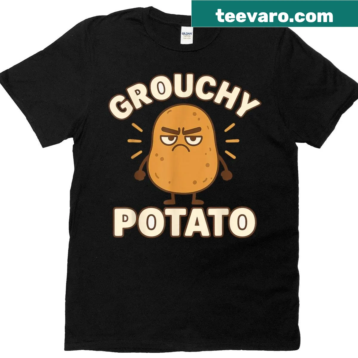 Funny Thanksgiving shirt with grouchy potato design — on a men's t-shirt