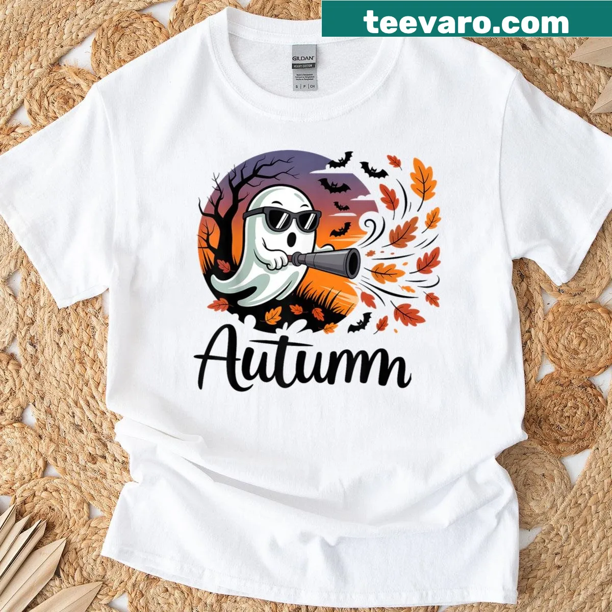 Funny T-shirt with a squirrel graphic and leaf blower theme — on a men's t-shirt
