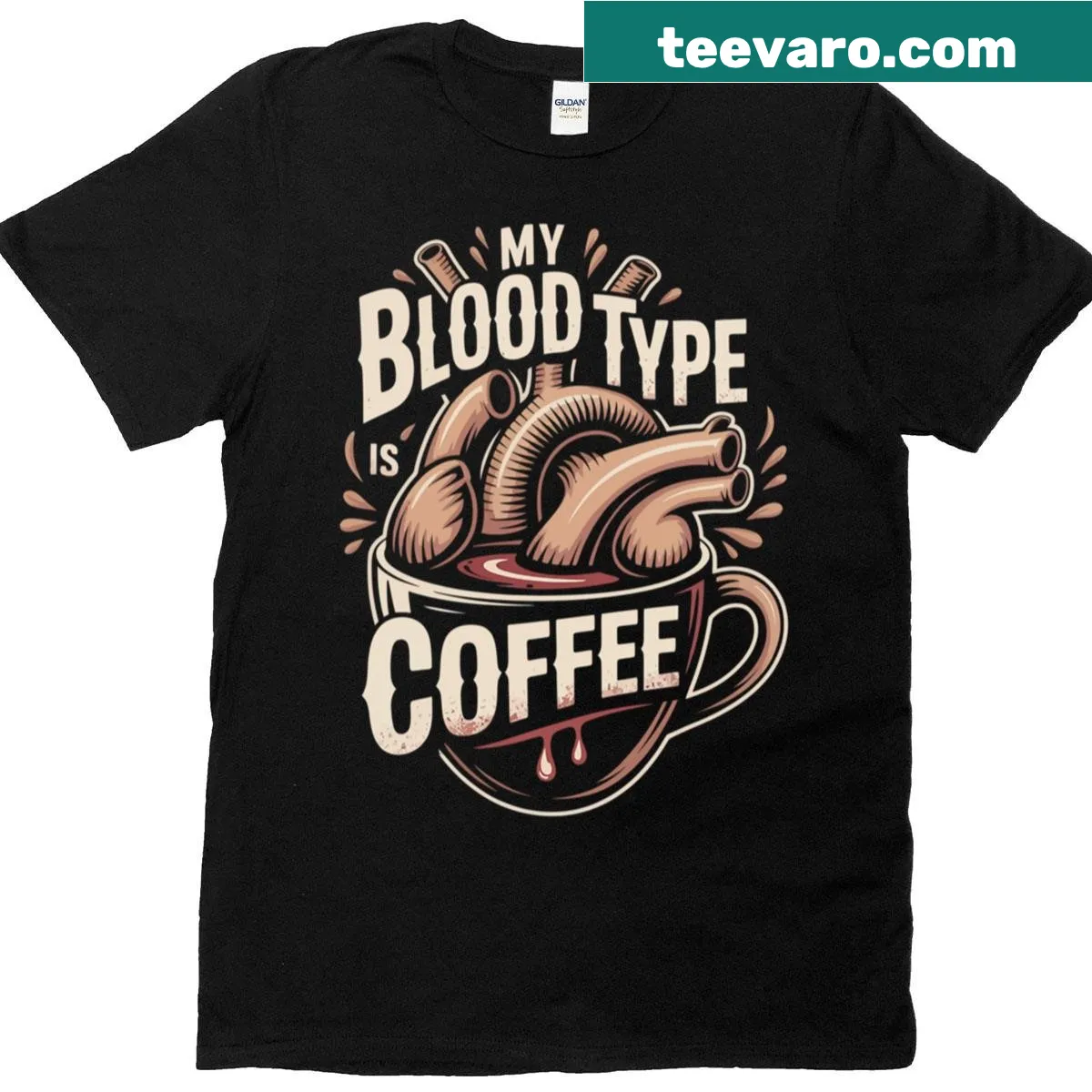 Trendy t-shirt with the phrase My Blood Type Is Coffee — on a men's t-shirt