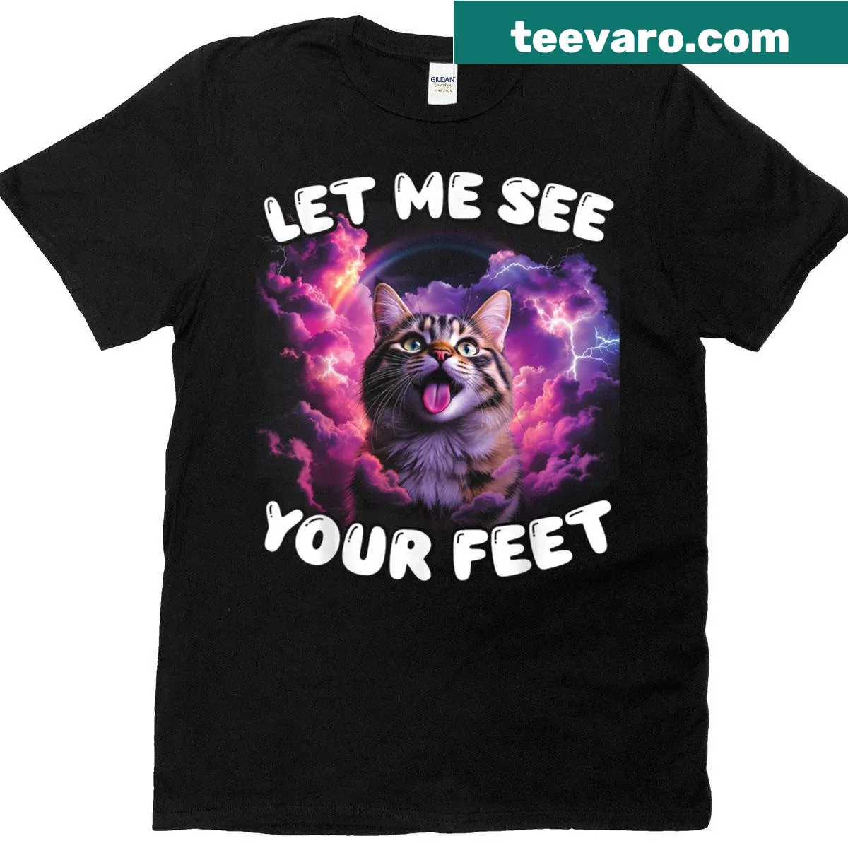 Funny cat meme T-shirt with humorous text — on a men's t-shirt