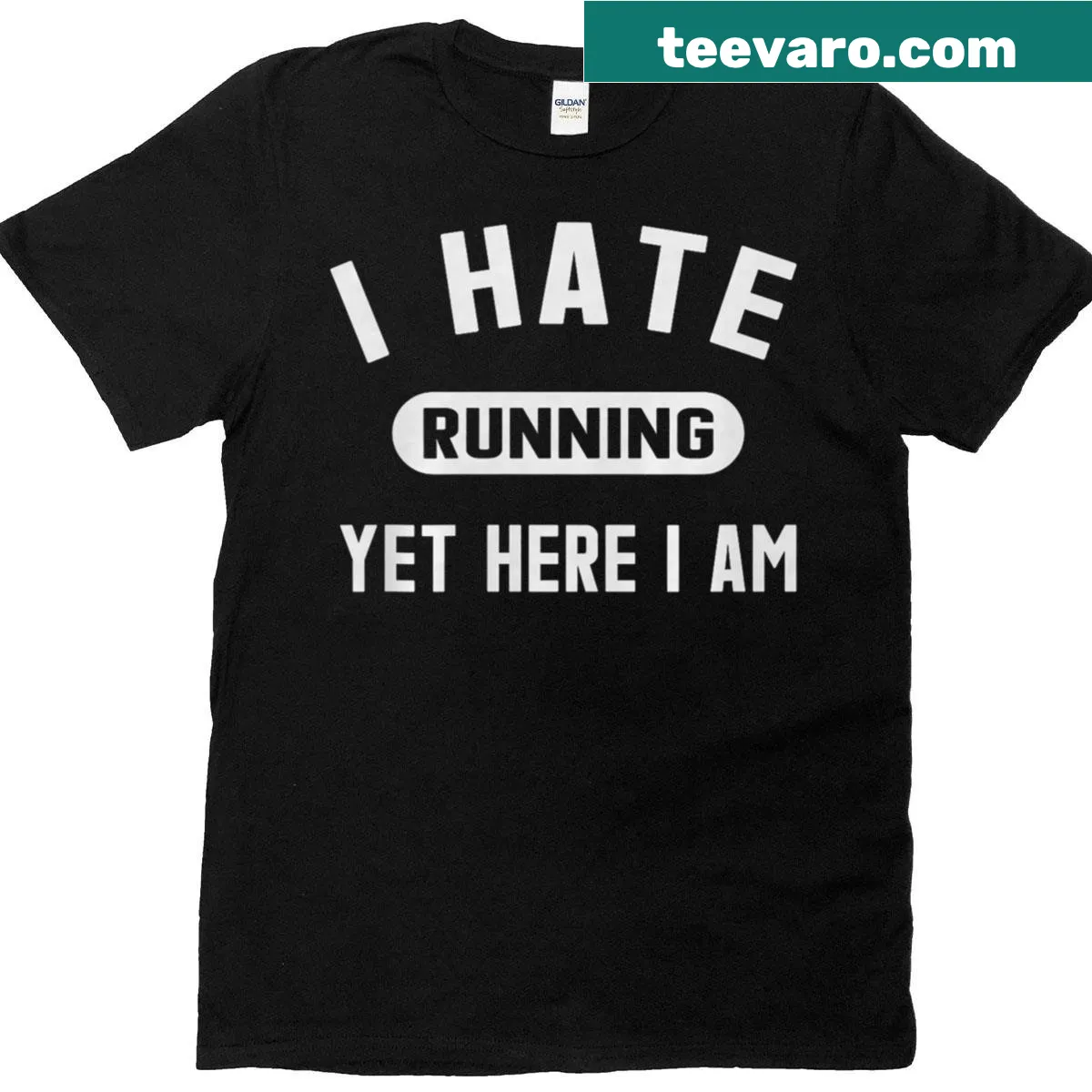 Humorous running t-shirt with text about loving and hating running — on a men's t-shirt