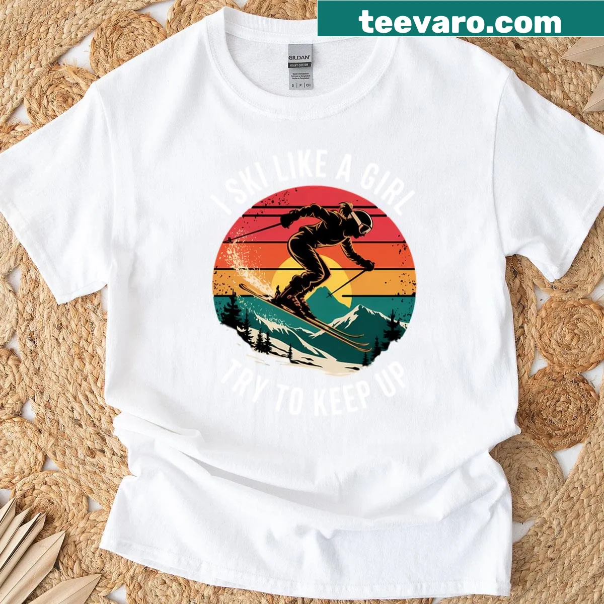 Funny shirt for ski and snow sport lovers with playful graphics — on a men's t-shirt