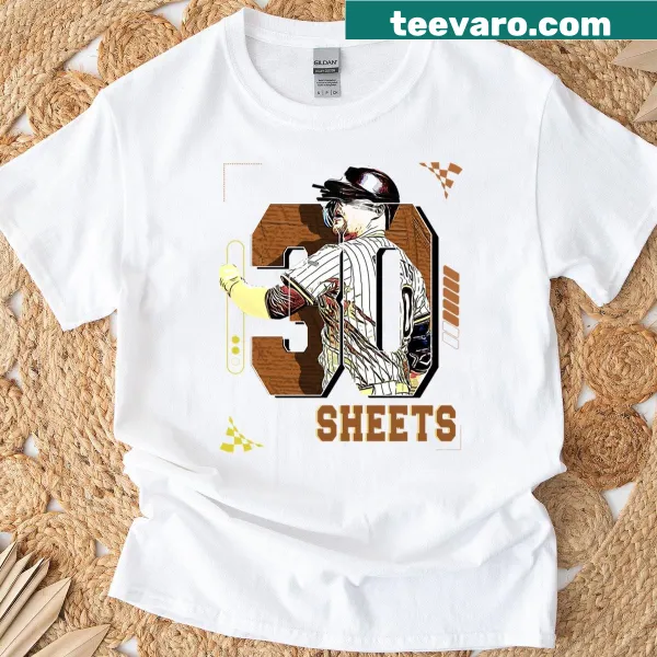 Illustrative design of baseball player Gavin Sheets on shirt.