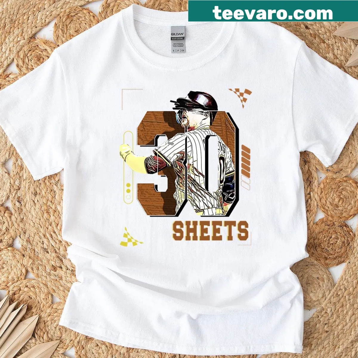 Illustrative design of baseball player Gavin Sheets on shirt. — on a men's t-shirt