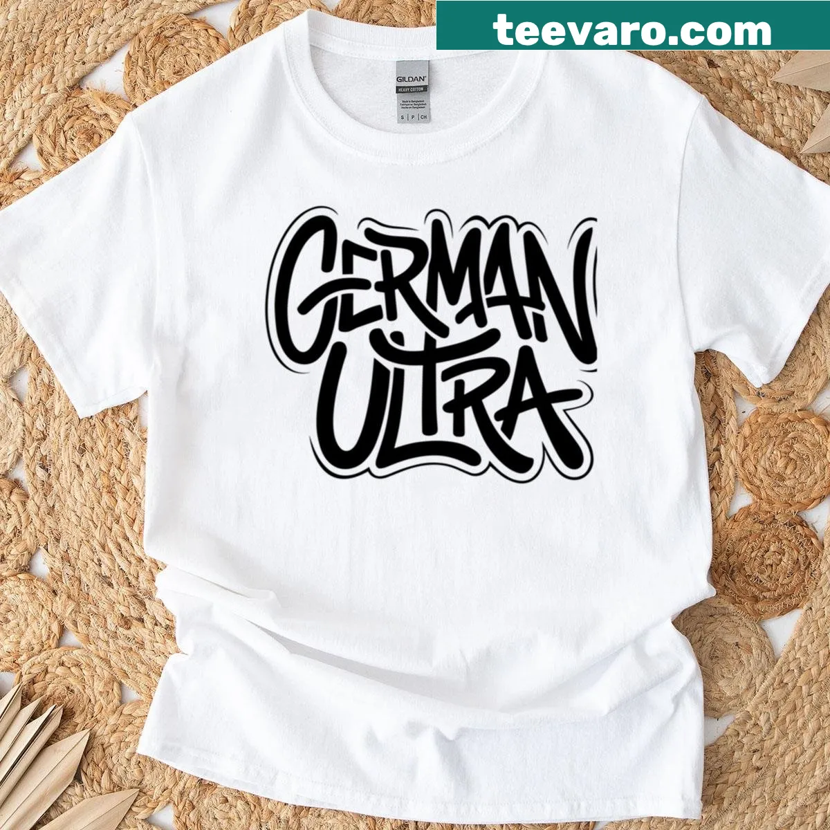 Typographic German Ultra shirt with bold lettering — on a men's t-shirt
