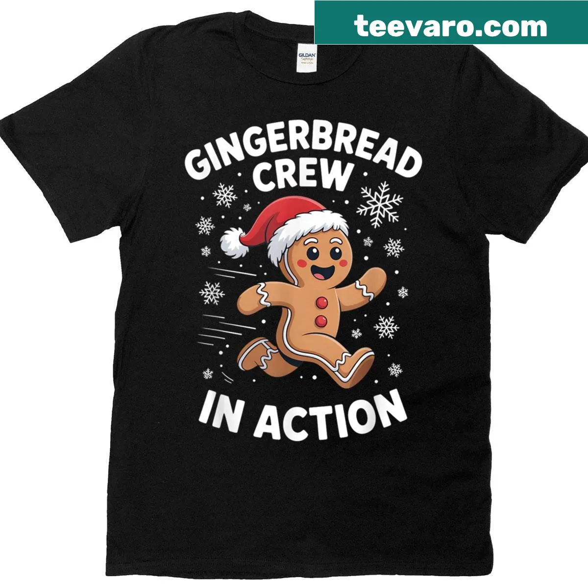 Funny gingerbread crew design on a holiday T-shirt — on a men's t-shirt