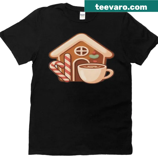 Charming t-shirt featuring a sweet gingerbread house illustration