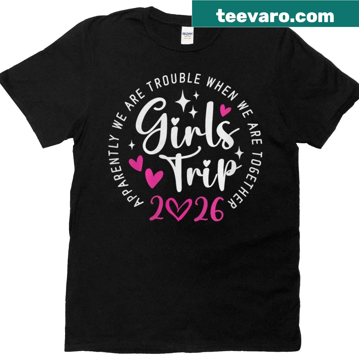 Matching T-shirt for girls trip 2026 featuring playful adventure text — on a men's t-shirt