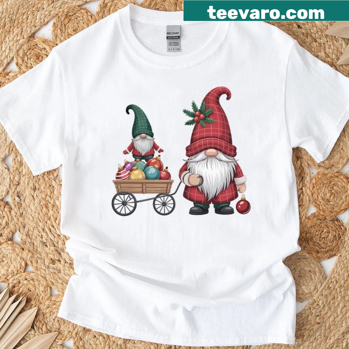 Cute Christmas gnomes graphic on a holiday T-shirt — on a men's t-shirt