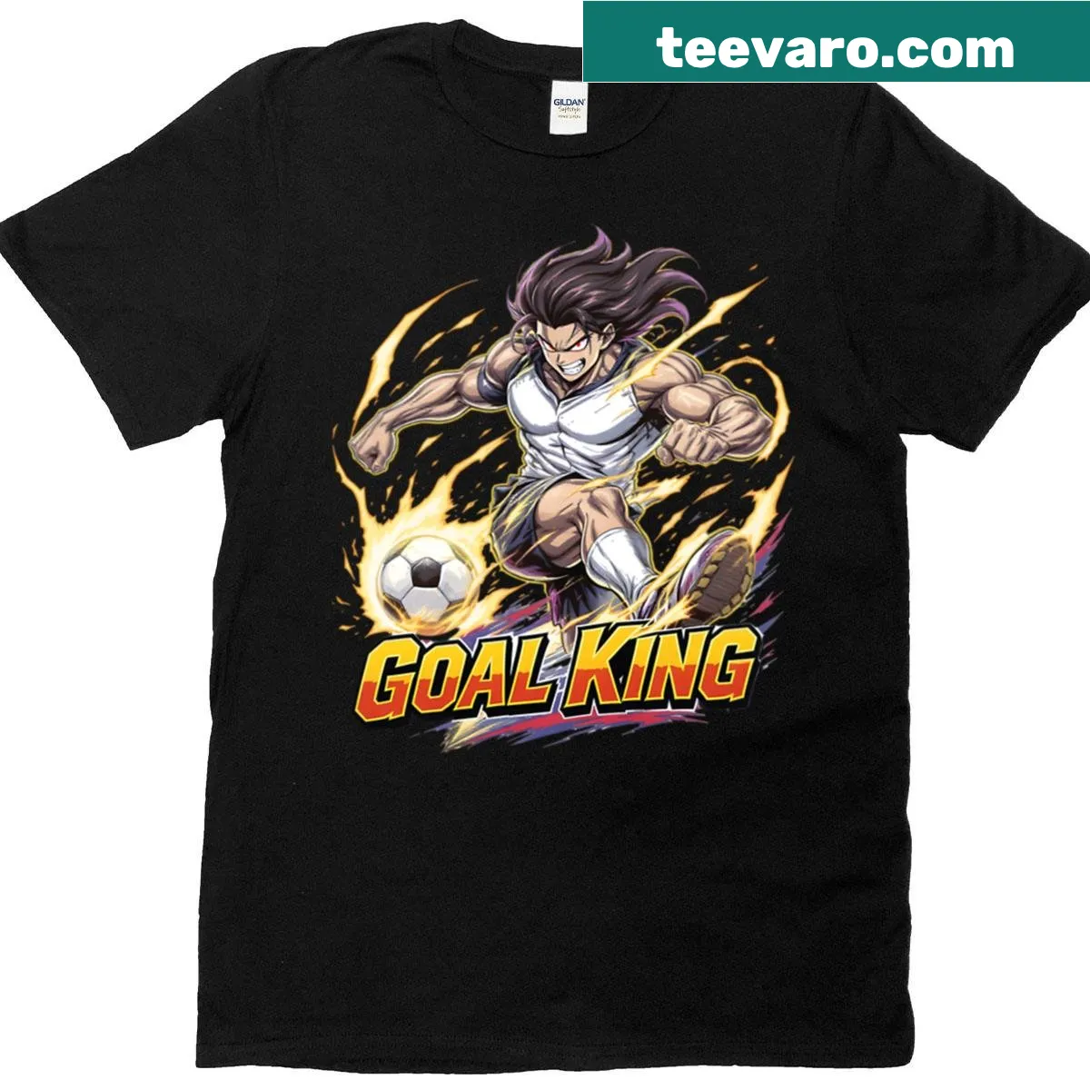 Anime football hero T-shirt featuring dynamic graphics — on a men's t-shirt