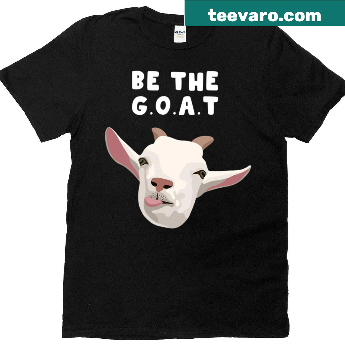 Inspirational 'Be The Goat' graphic with a goat illustration — on a men's t-shirt