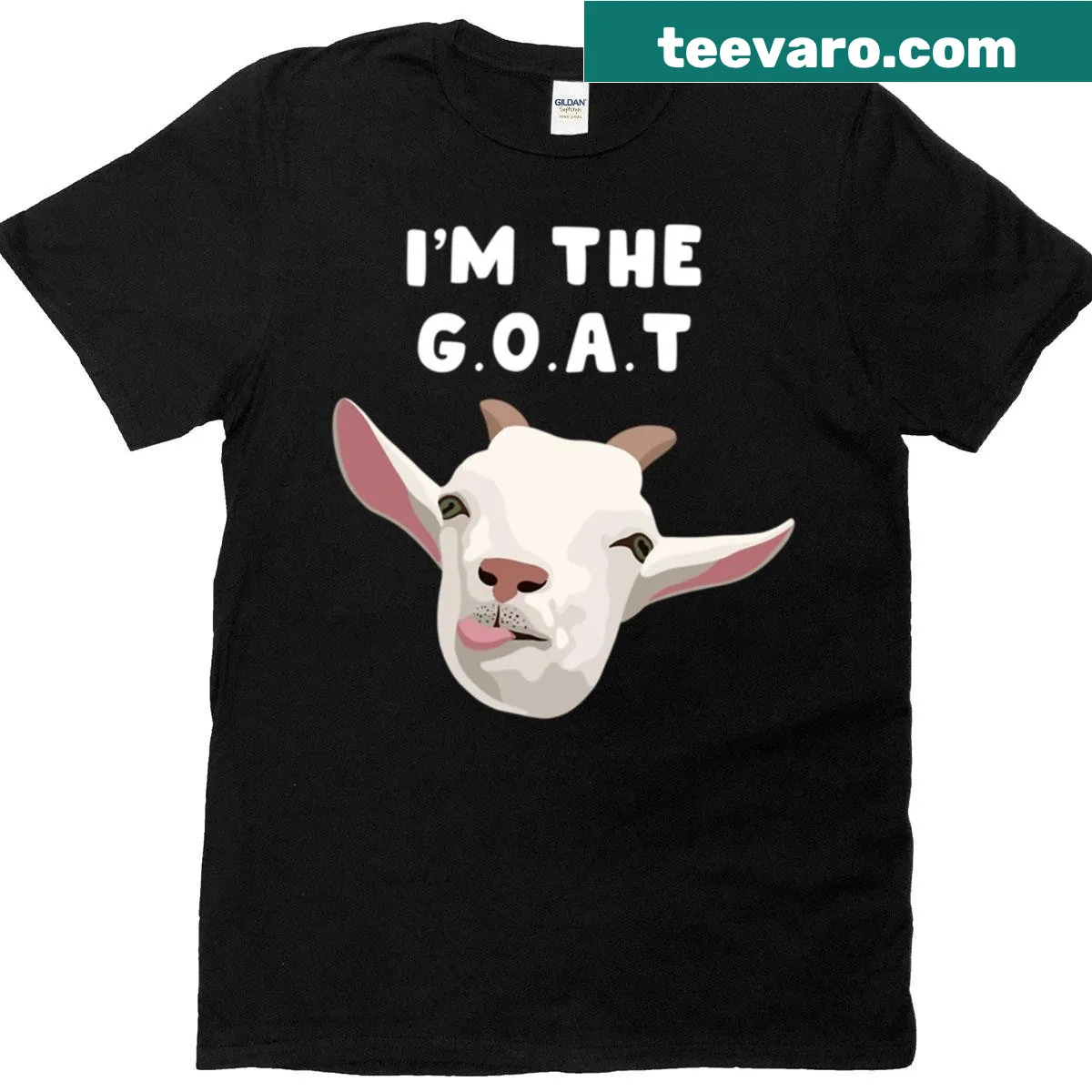 Humorous 'I'm The Goat' graphic with a goat illustration — on a men's t-shirt