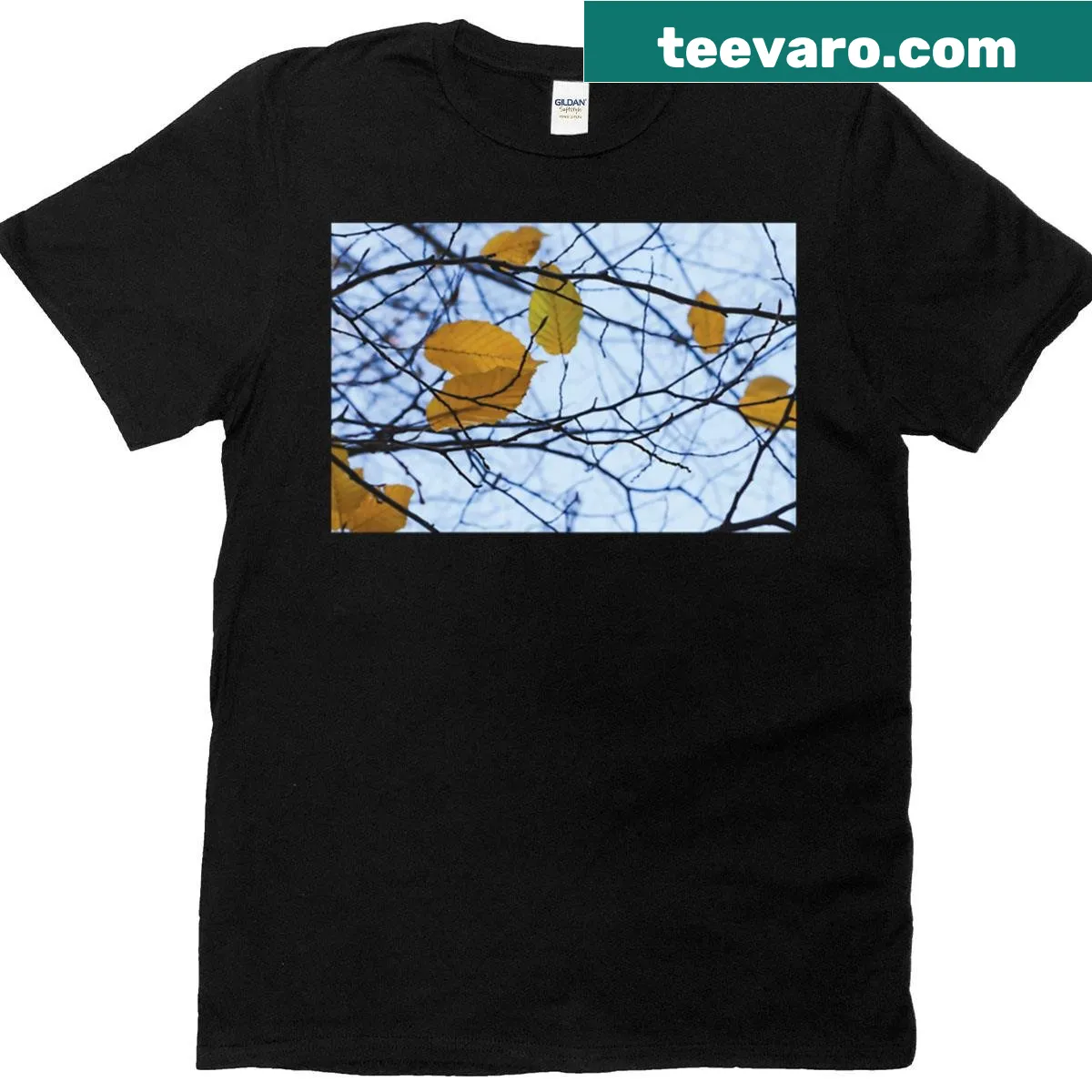 Illustration of golden Wych elm leaves on a T-shirt — on a men's t-shirt