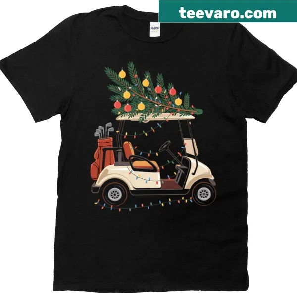Fun Christmas T-shirt with golfing and tree lights design