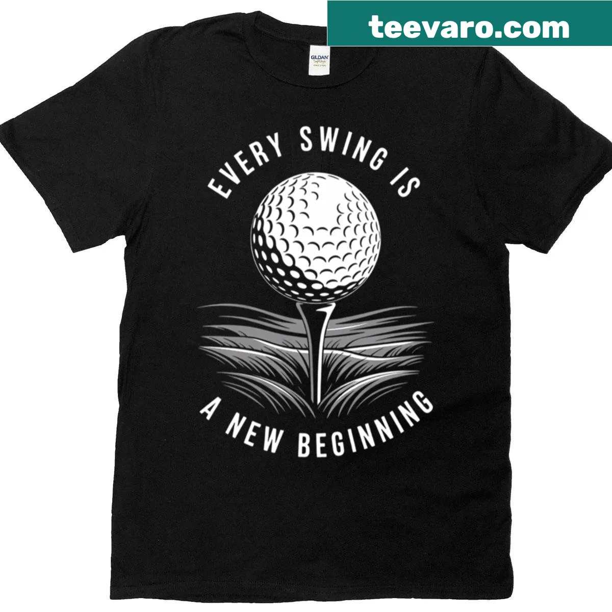 Cartoon illustration of a golfing player on a T-shirt — on a men's t-shirt