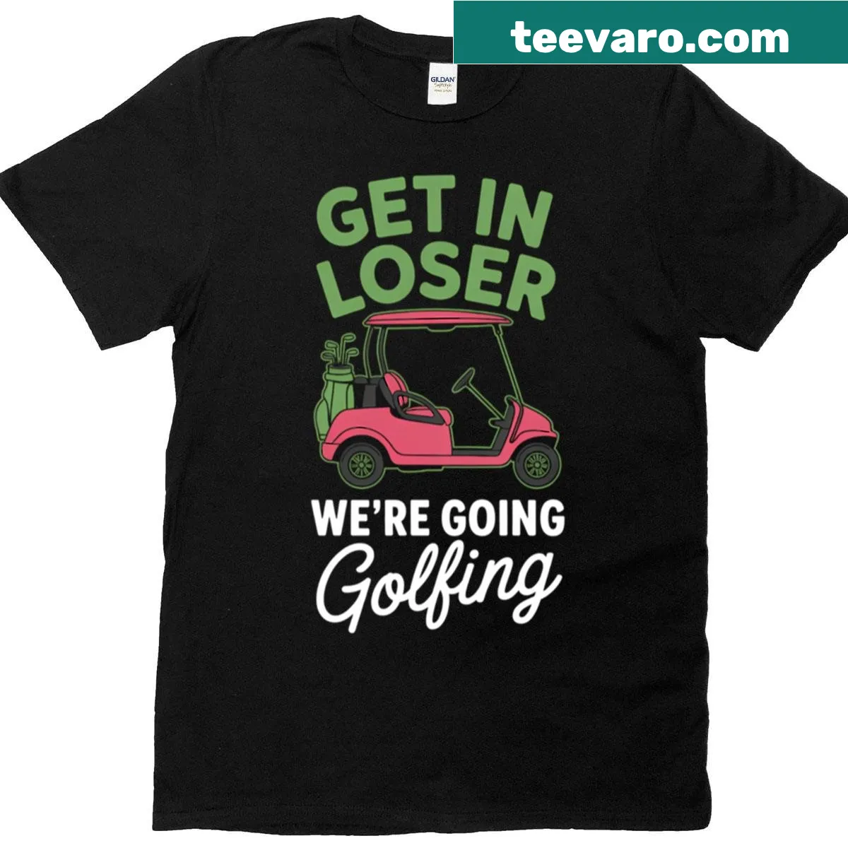 Cute golf cart golfer illustration on a t-shirt — on a men's t-shirt