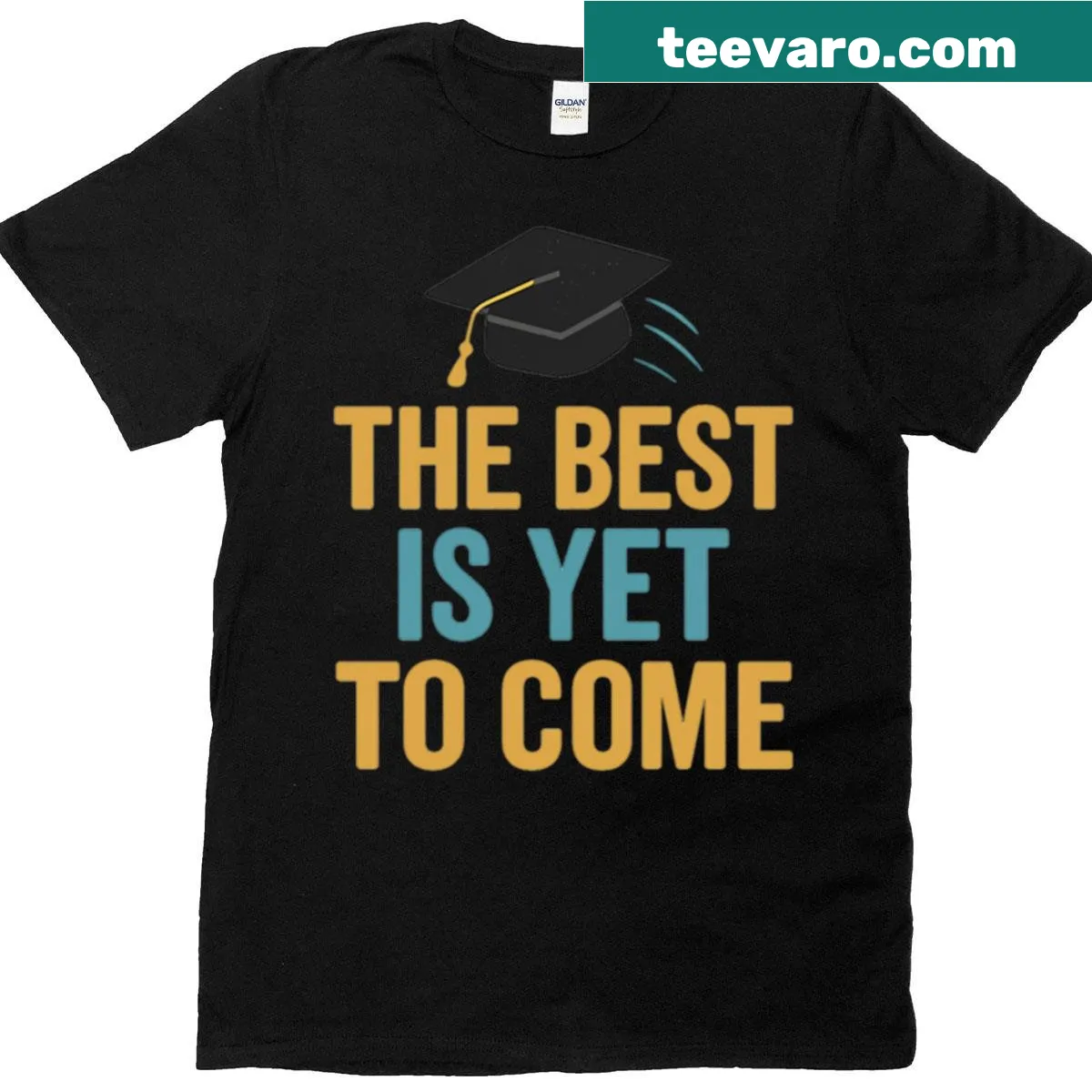 T-shirt with a flying graduation cap and an inspirational quote — on a men's t-shirt