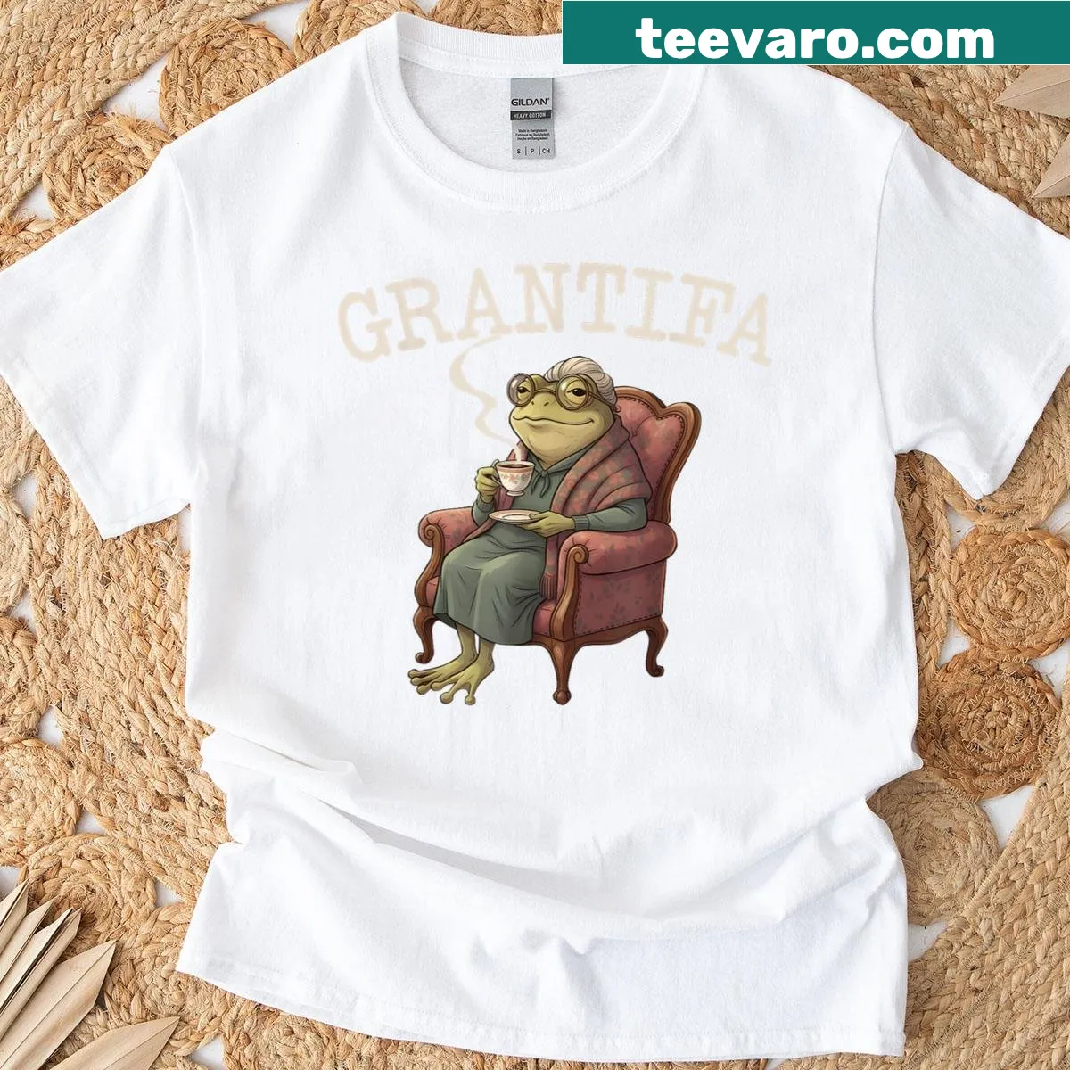 Funny graphic of a frog character named Tifa on a t-shirt — on a men's t-shirt