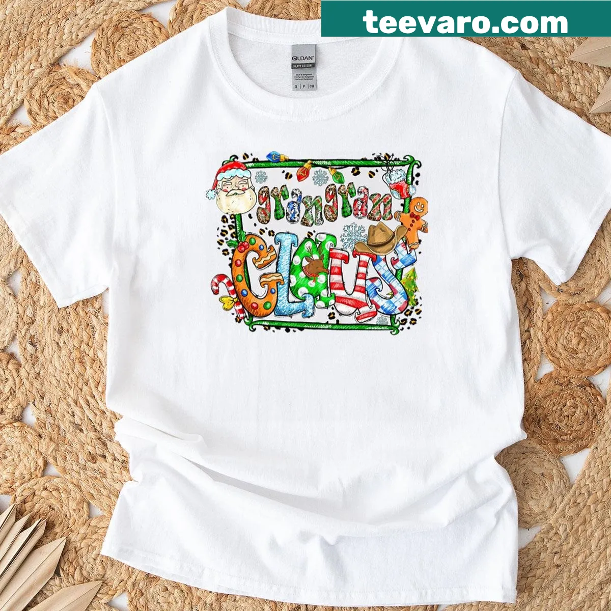 Cowboy Santa graphic on rustic style Christmas t-shirt — on a men's t-shirt