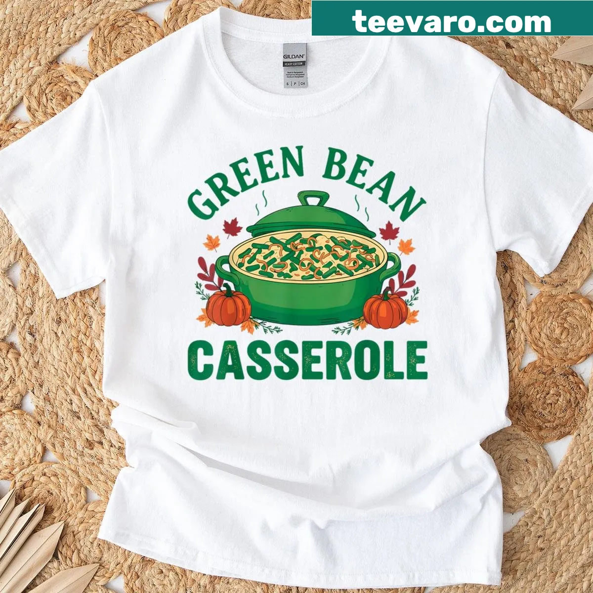 Funny cartoon graphic of a green bean casserole on a T-shirt — on a men's t-shirt