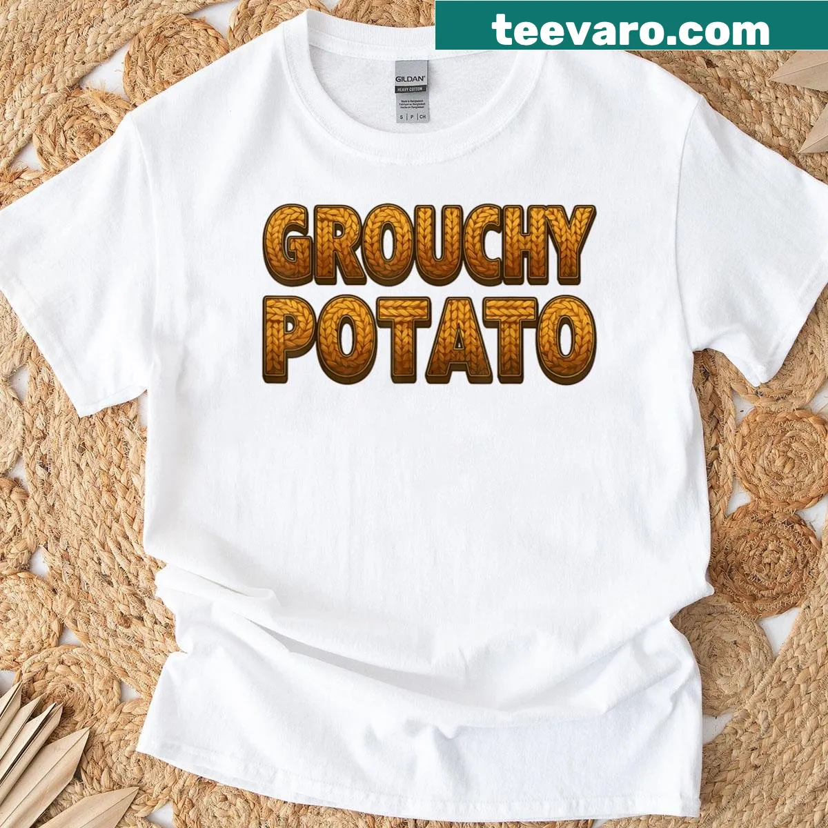 Thanksgiving couples T-shirt with grouchy and sweet potato design — on a men's t-shirt