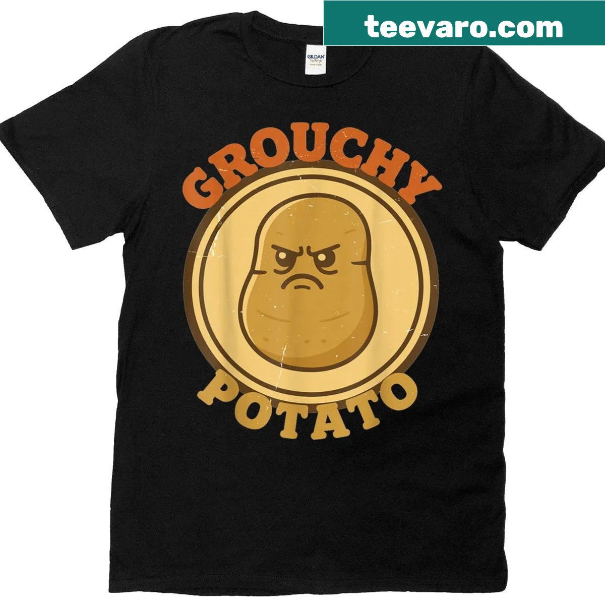 Funny T-shirt with a grouchy potato for Thanksgiving humor — on a men's t-shirt