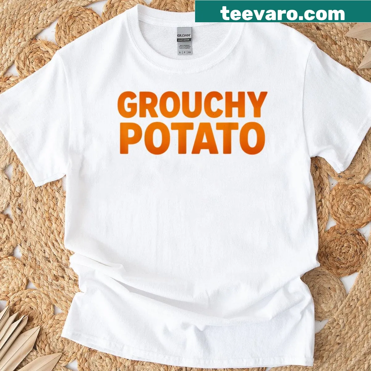 Matching T-shirts for couples featuring a grouchy potato and sweet potato illustrations — on a men's t-shirt