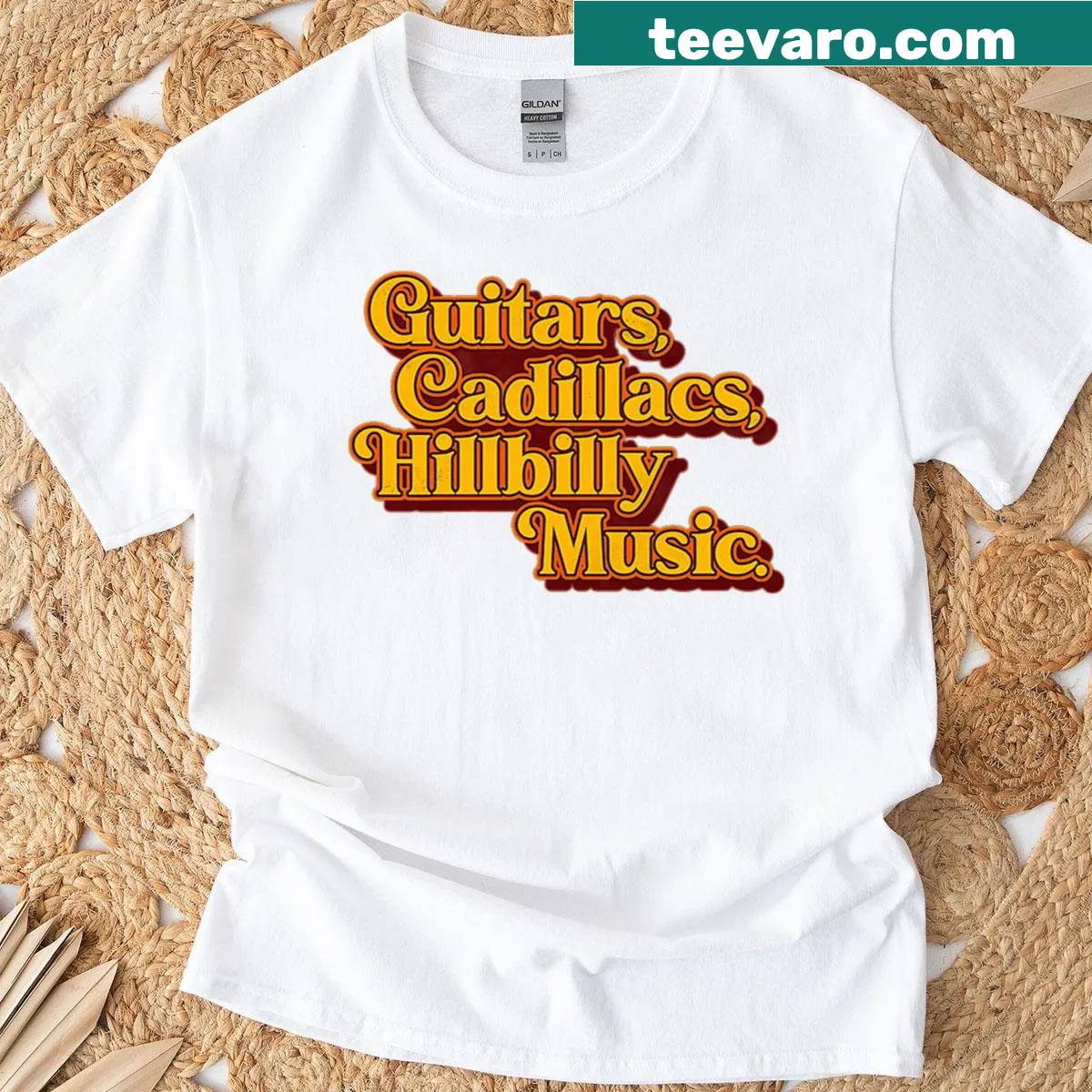 Dwight Yoakam tribute T-shirt with guitar and lyrics design — on a men's t-shirt