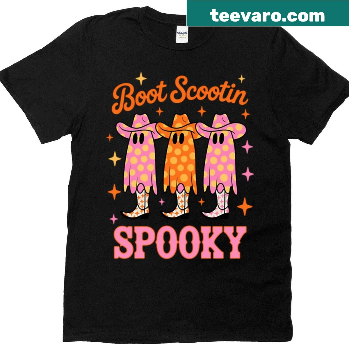 Playful Halloween t-shirt with boot-scootin spooky graphics. — on a men's t-shirt