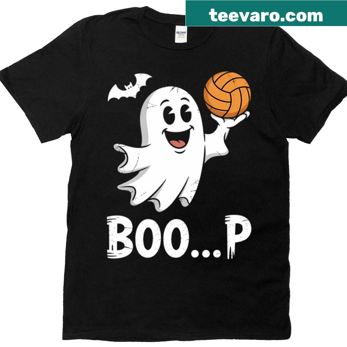 Ghost-themed volleyball T-shirt for Halloween sports lovers — on a men's t-shirt