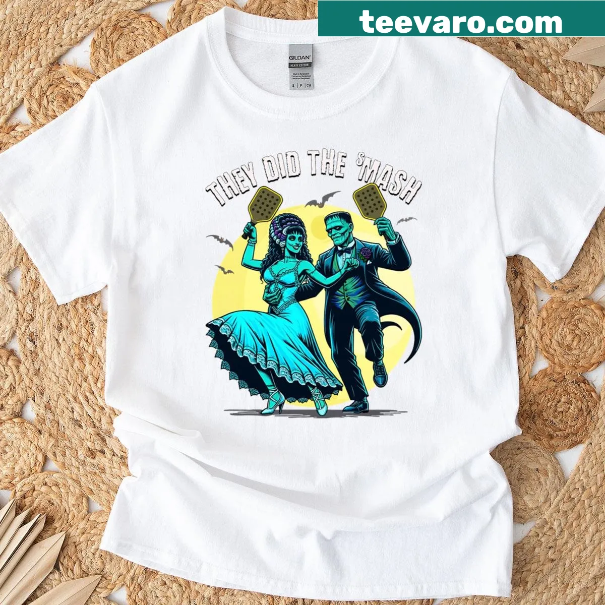 Frankenstein illustration on a pickleball T-shirt for Halloween — on a men's t-shirt
