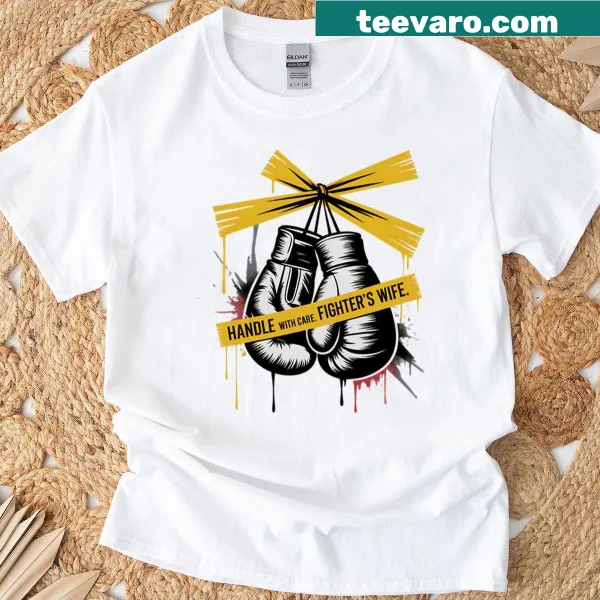 Art tee with boxing gloves and 'Handle With Care' for fighters' partners