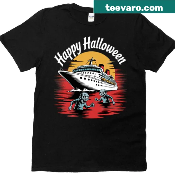 Playful Halloween cruise t-shirt with zombie graphics