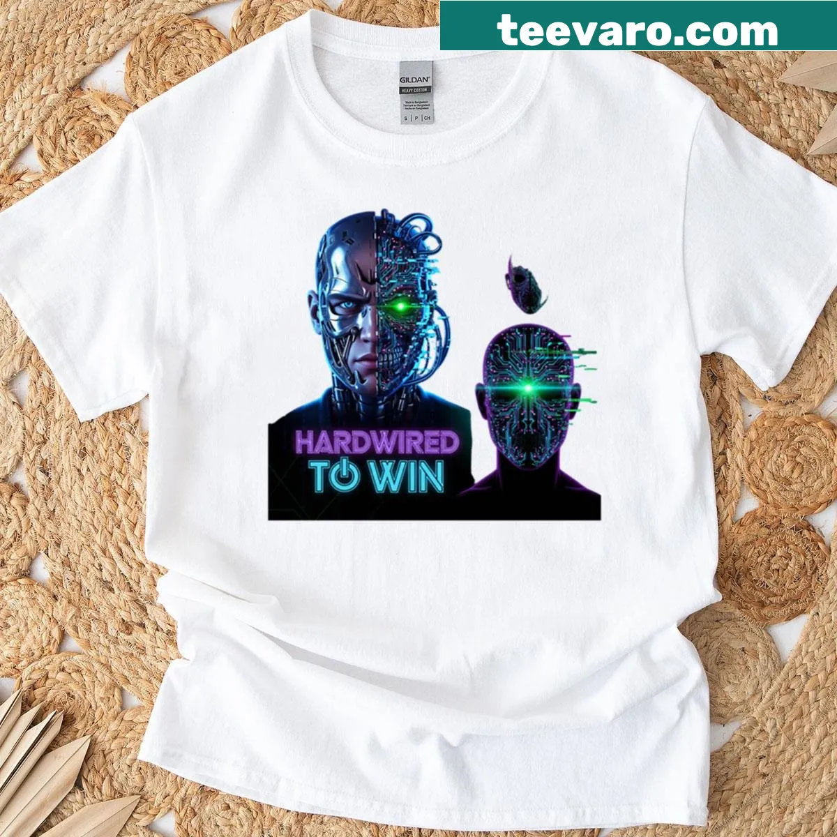 Edgy T-shirt with 'Hardwired To Win' text for gamers — on a men's t-shirt