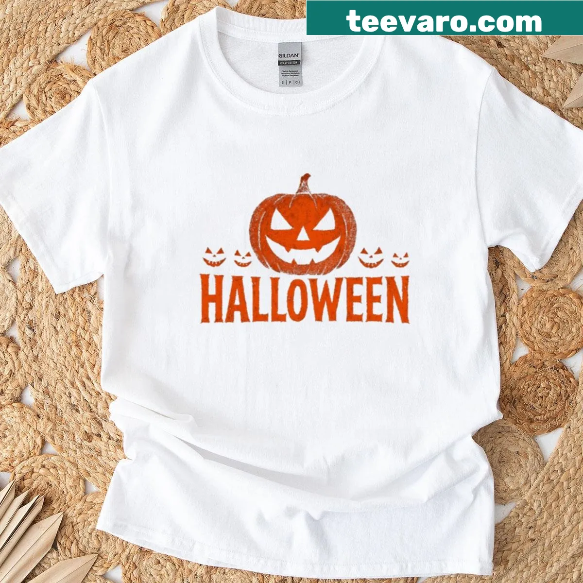 Fun Halloween-themed t-shirt with festive motifs — on a men's t-shirt