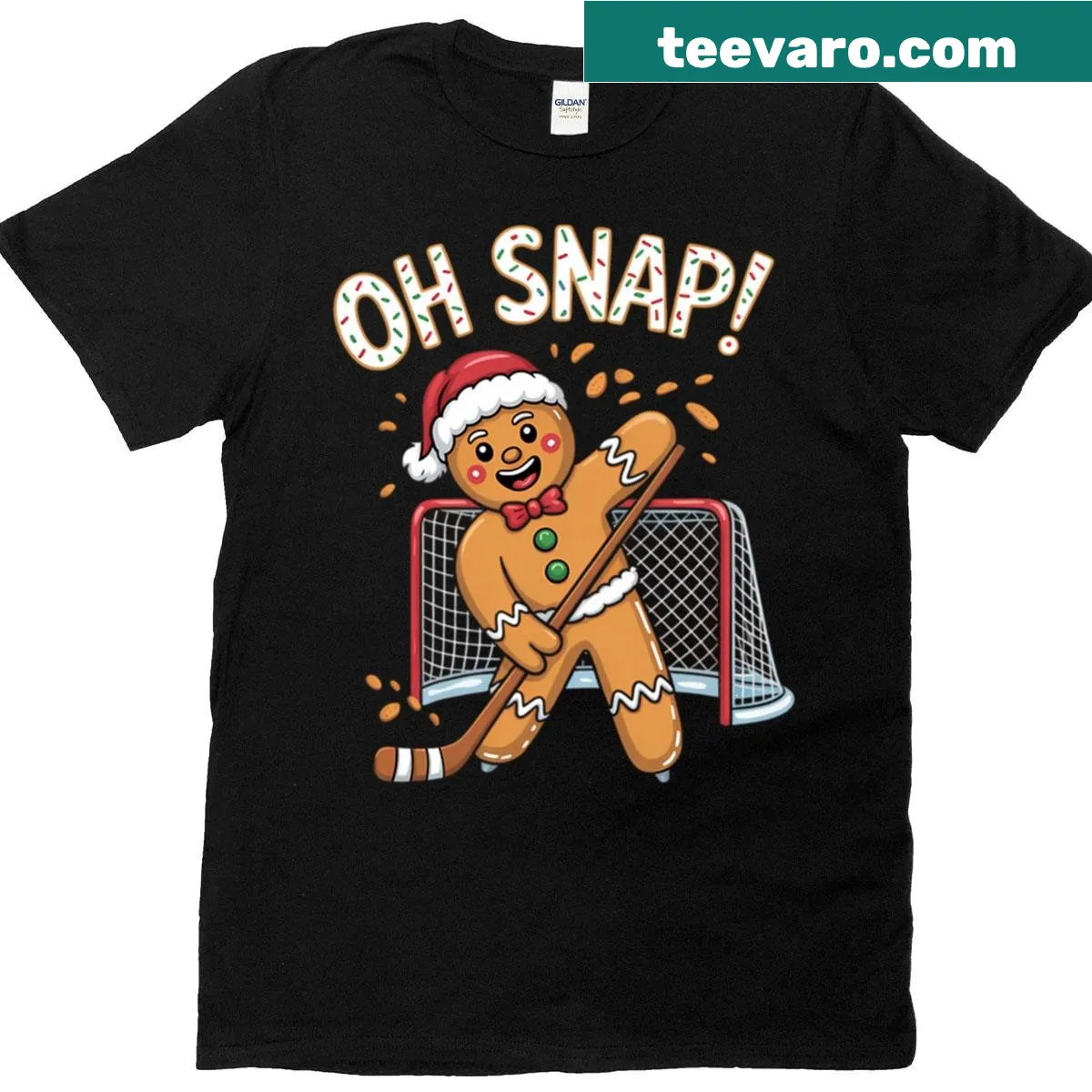 Funny hockey goalie t-shirt with gingerbread cookie graphic — on a men's t-shirt