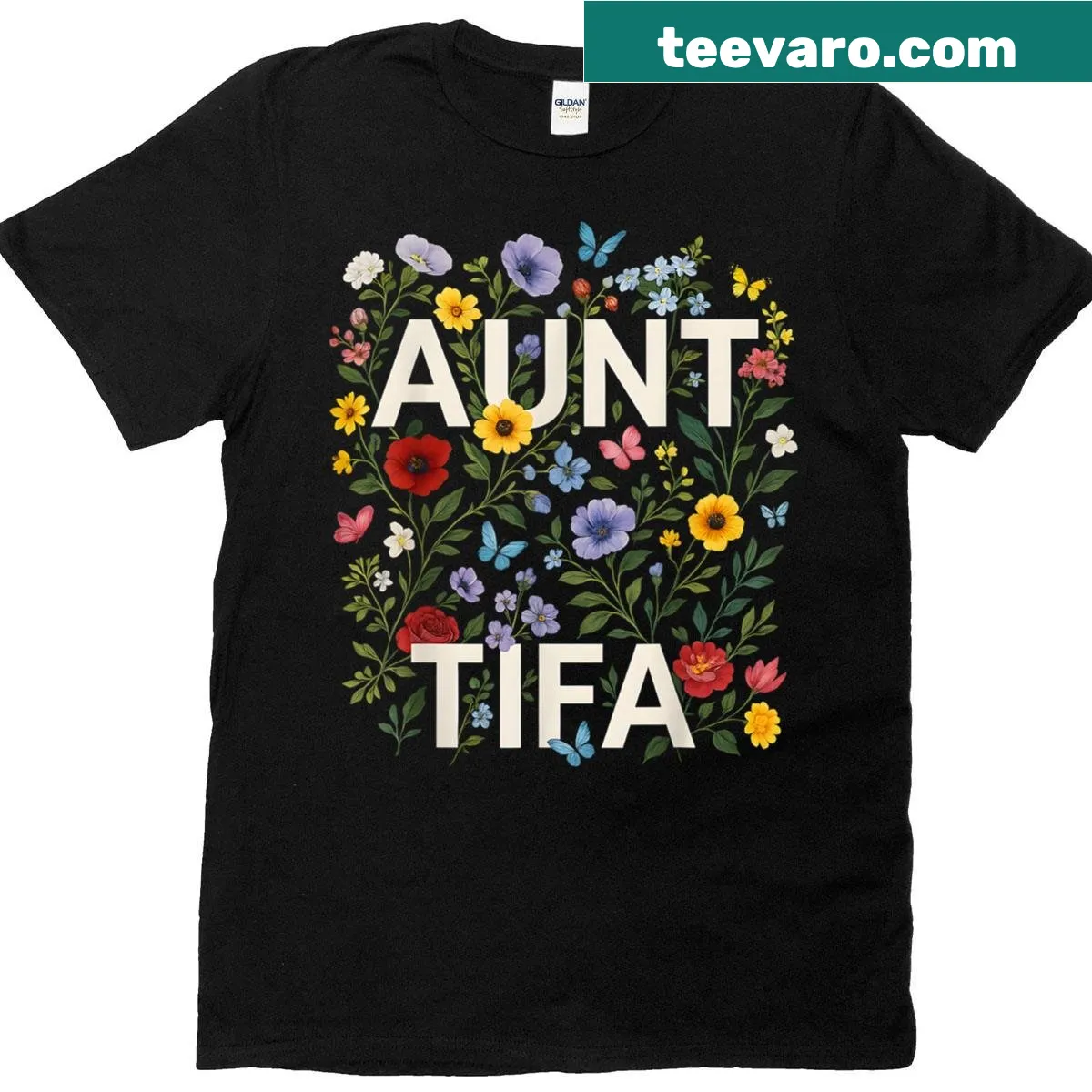 Funny Aunt Tifa t-shirt with bold typography — on a men's t-shirt