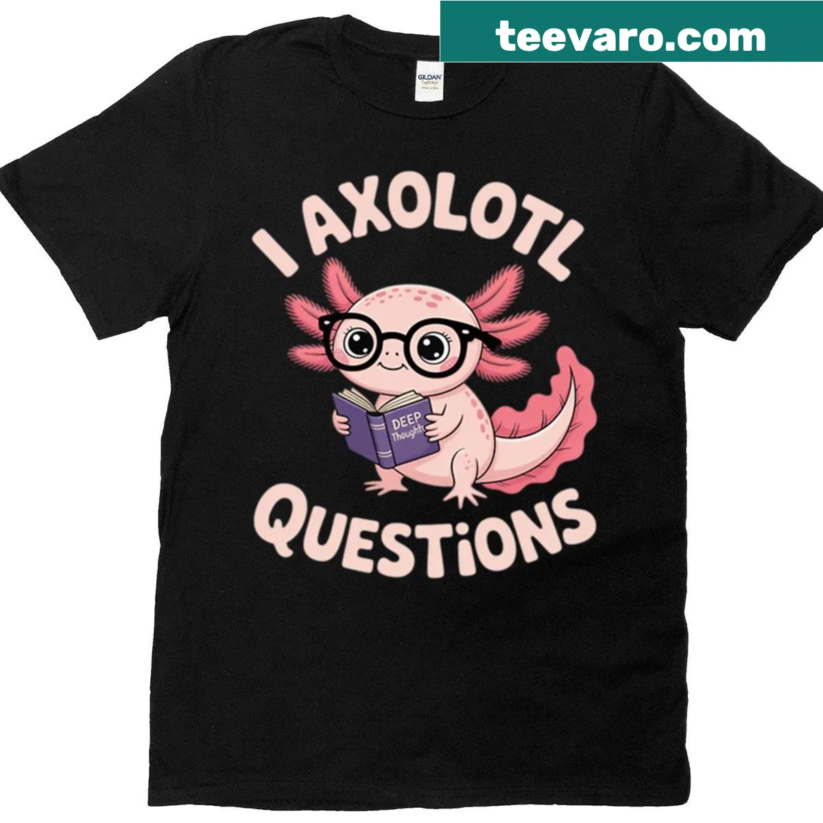 Cartoon axolotl with humorous text on kids' T-shirt — on a men's t-shirt