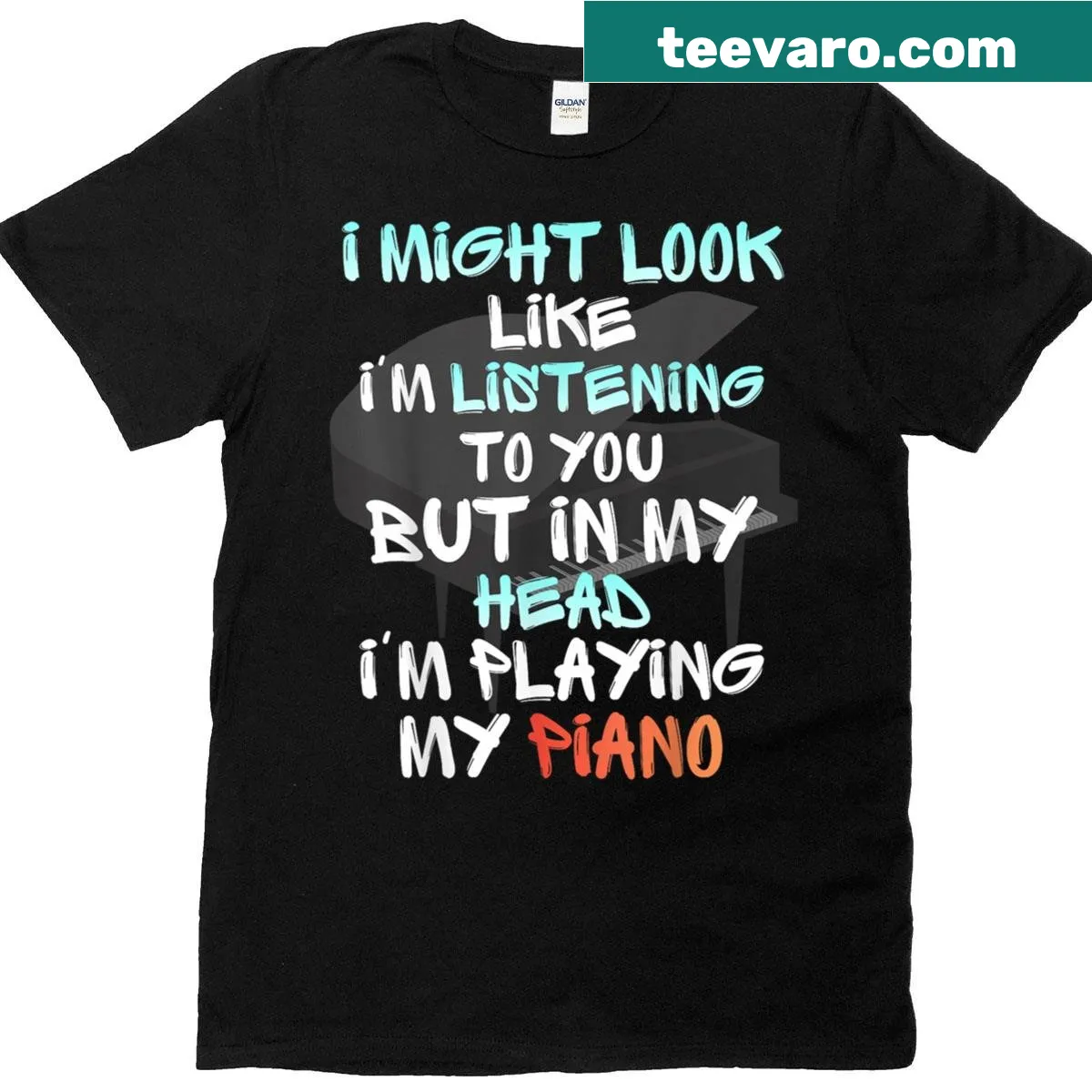 Edgy graphic tee with piano quote — on a men's t-shirt