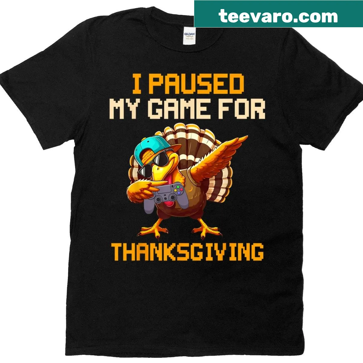 Funny gamer t-shirt for Thanksgiving with turkey design — on a men's t-shirt