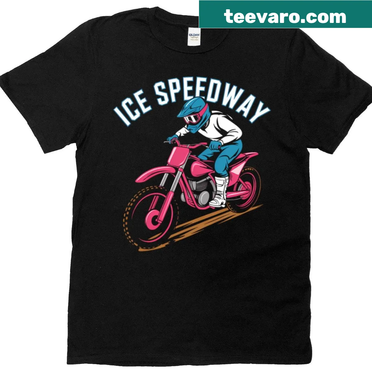 Ice racing motorcycle graphic t-shirt for winter sports fans — on a men's t-shirt