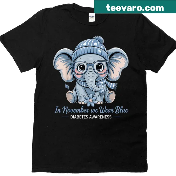 Diabetes awareness T-shirt with blue elephant graphic