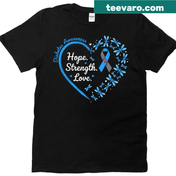 Diabetes awareness t-shirt with gray and blue heart design