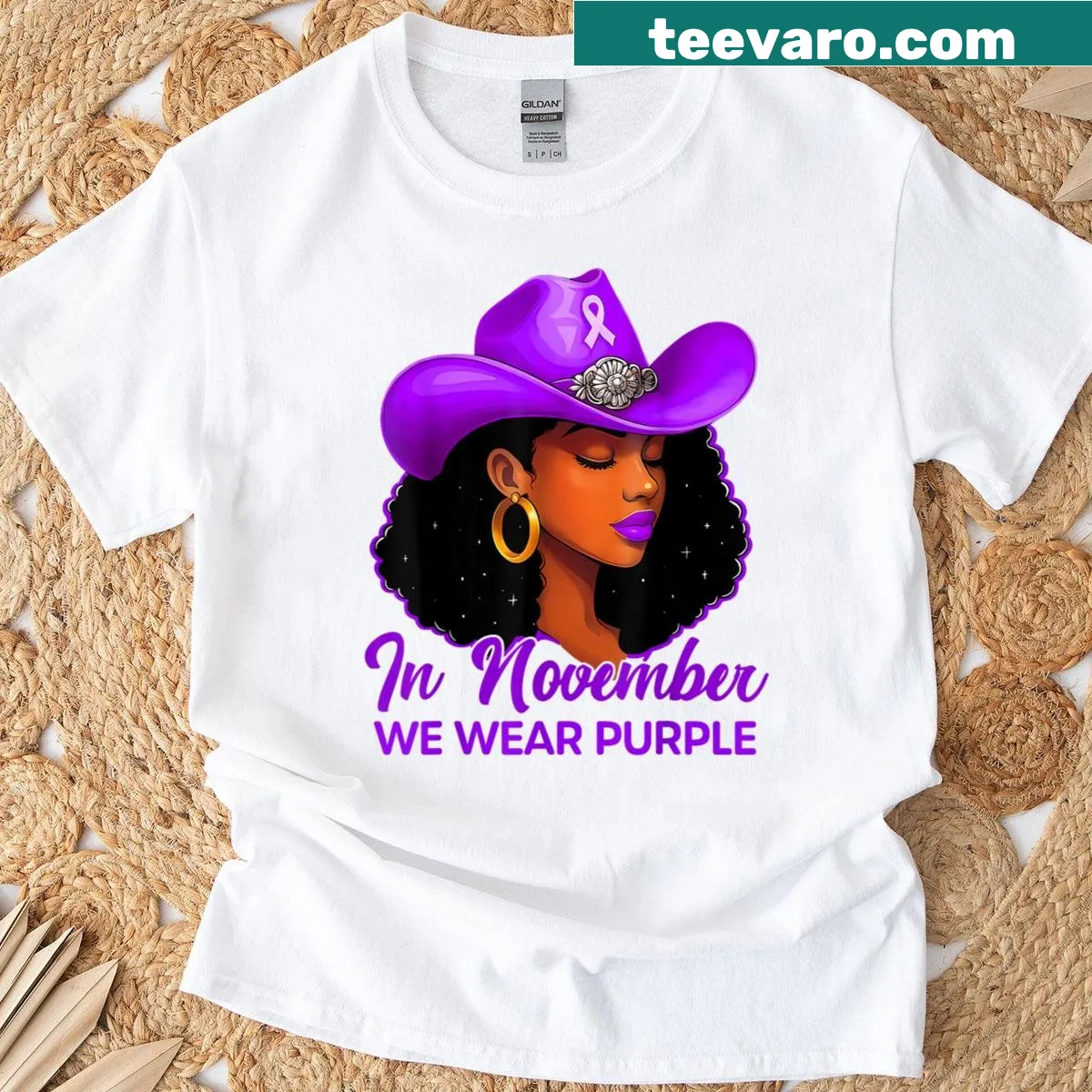 Alzheimer's awareness T-shirt with a purple design — on a men's t-shirt