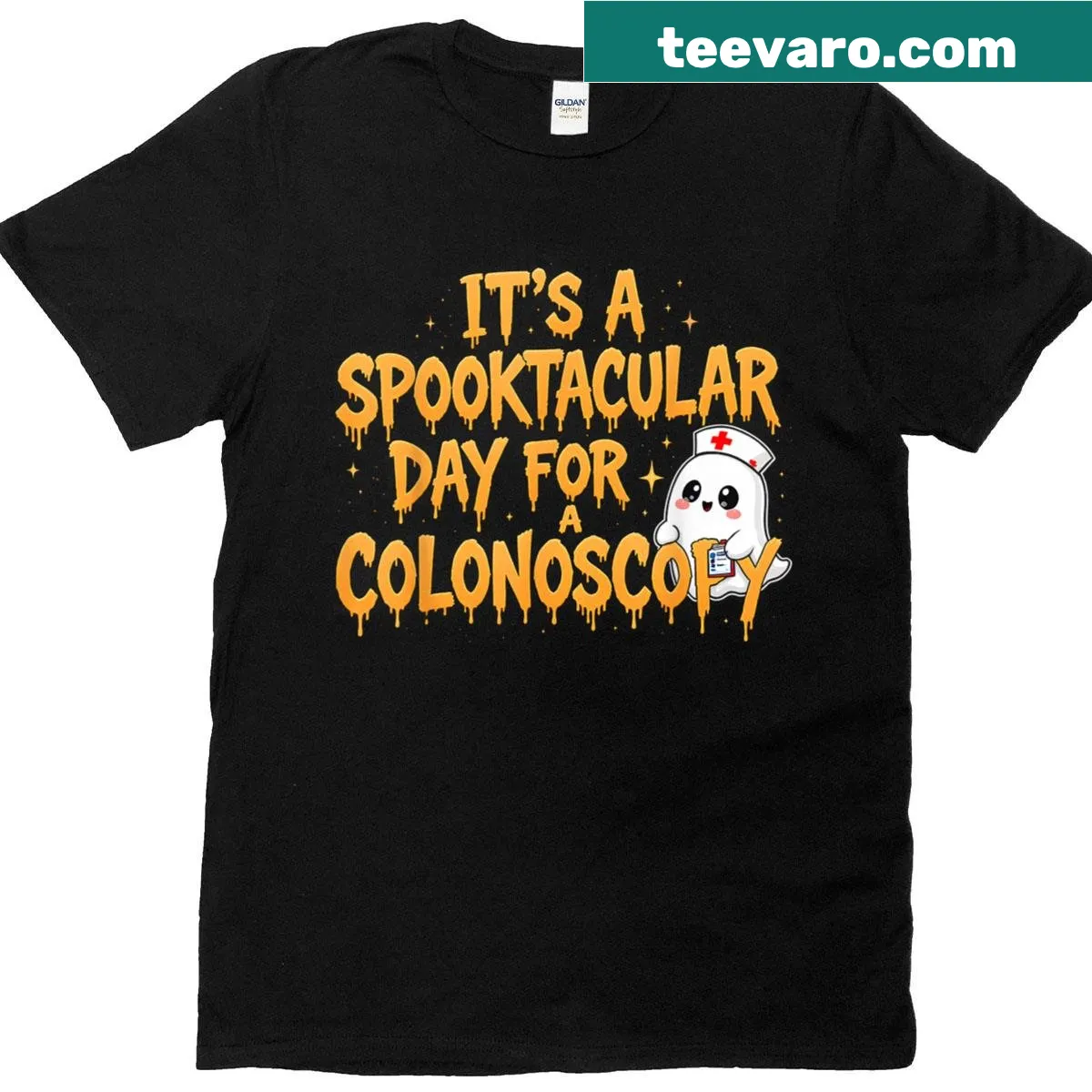 Funny Halloween nursing t-shirt with colonoscopy theme — on a men's t-shirt