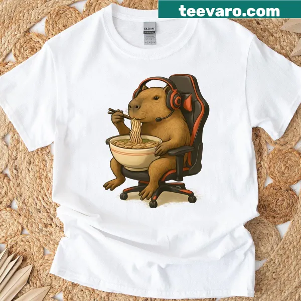 Cute capybara and gaming-themed graphic t-shirt